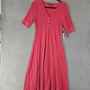 Ralph Lauren Dress Waffle Knit Henley Red L Silent Luxury Designer Western